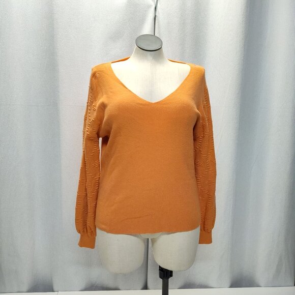 Vila Milano V-Neck Sweater Womens XL Textured Bishop Sleeves Peach Color - Picture 1 of 7